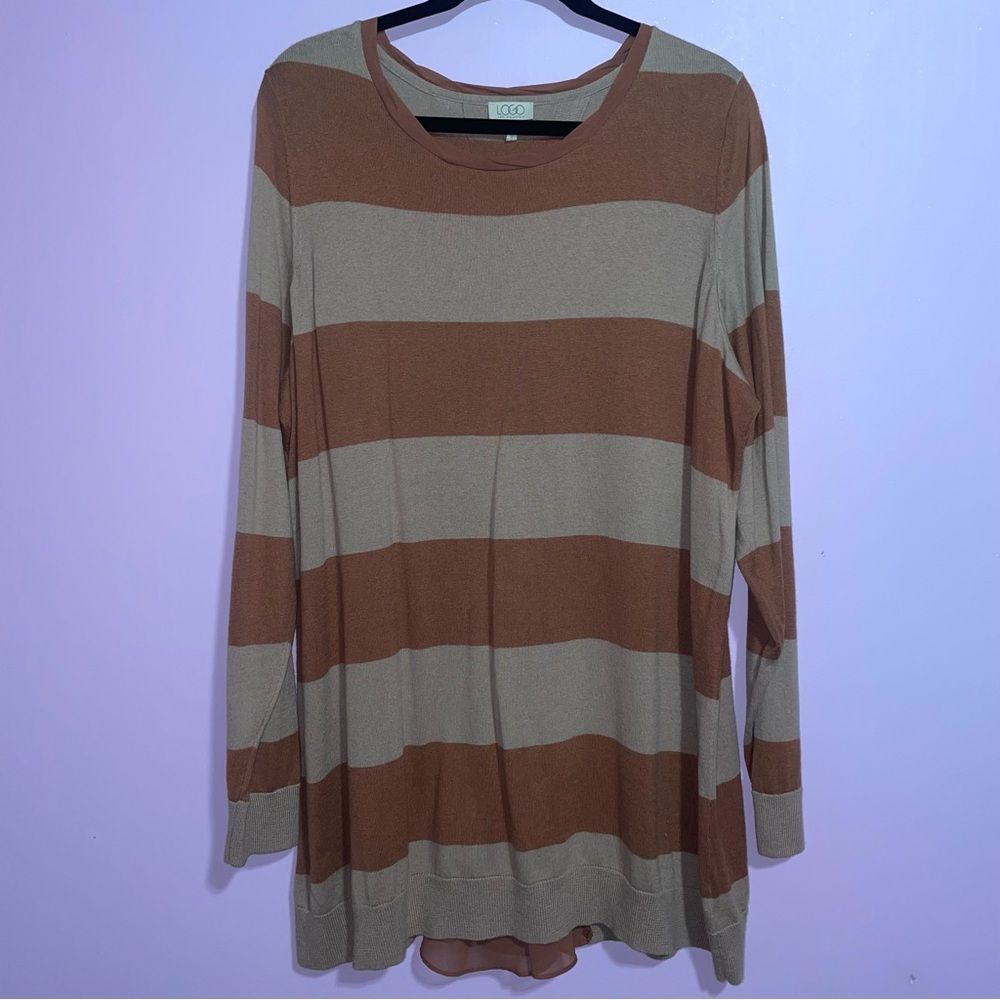 LOGO by Lori Goldstein Cotton Cashmere Striped Sweater Women Size 1X Lightweight